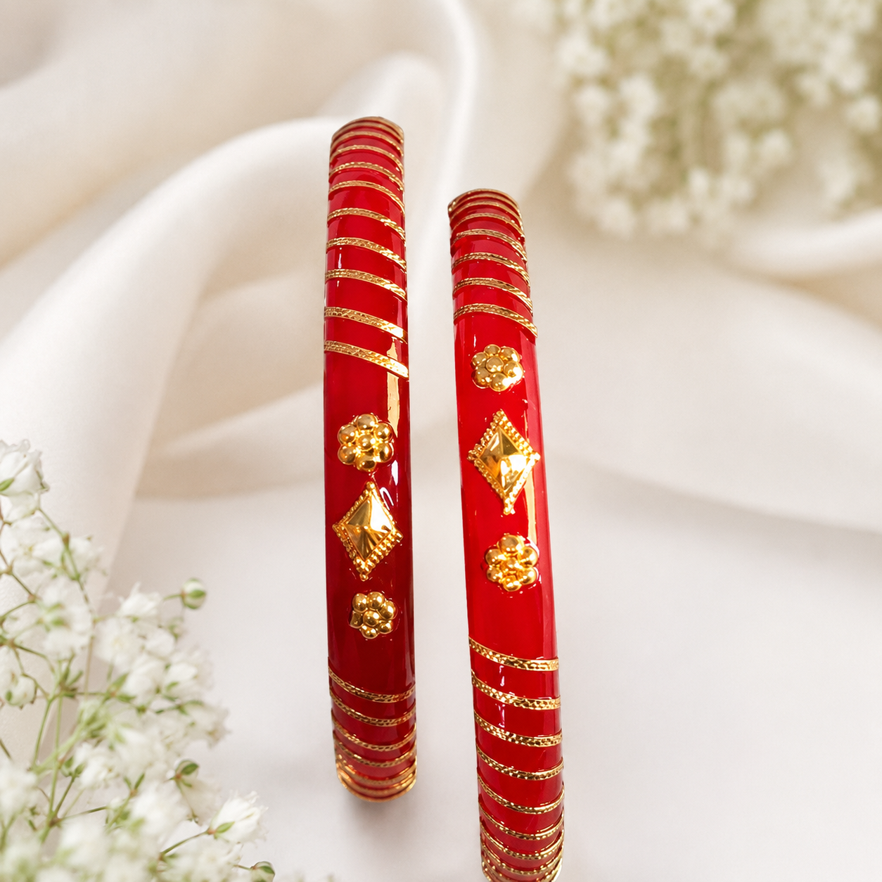 Elegant Red & Golden Designer Bangles Set for Women | Traditional & Festive Wear