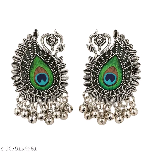 Premium Handmade Peacock Feather Oxidised Earrings – Handcrafted Ethnic Statement Jhumka Earrings