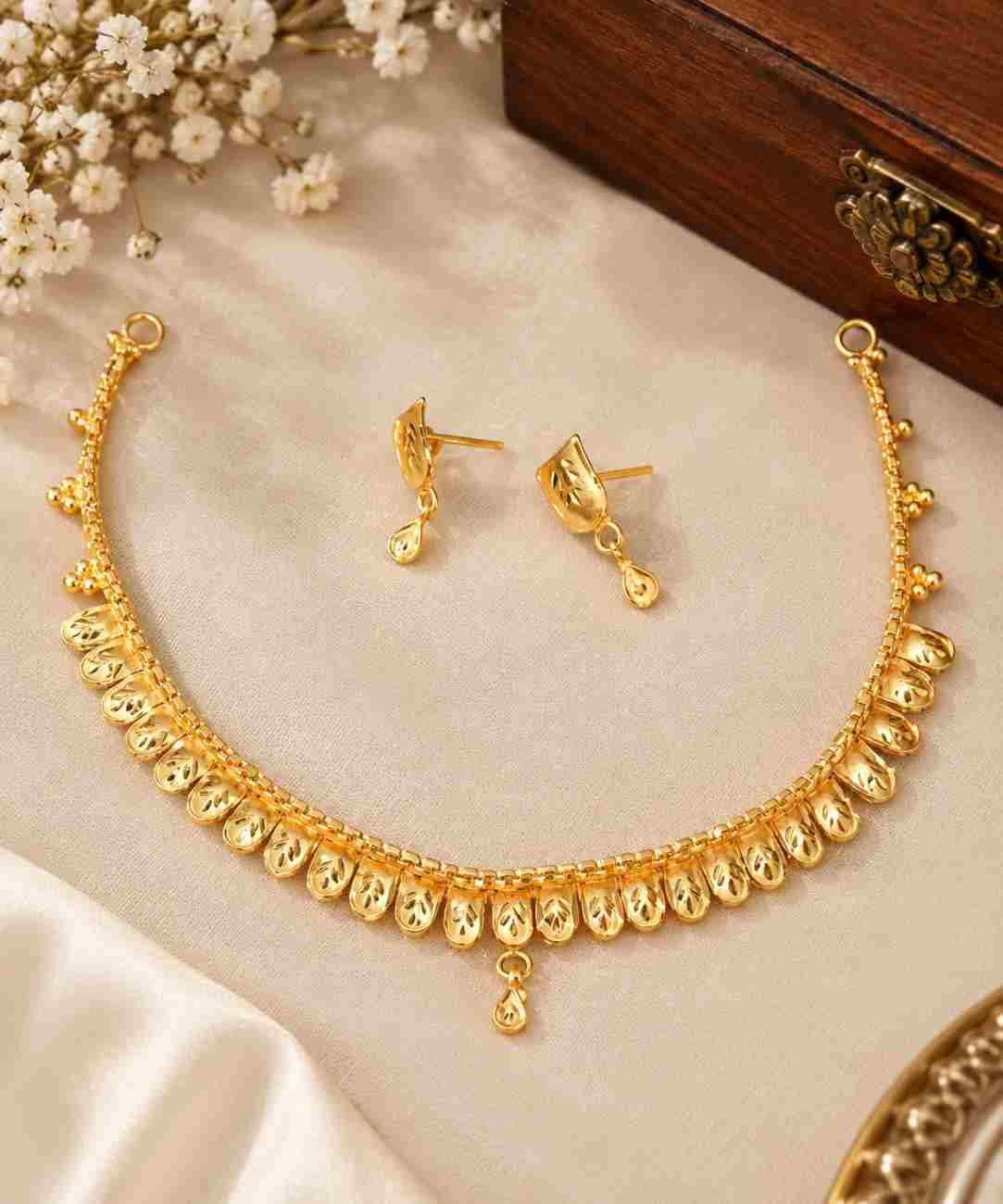 Gold Plated Traditional Necklace Set with Matching Earrings | Elegant Ethnic Jewellery Set for Women