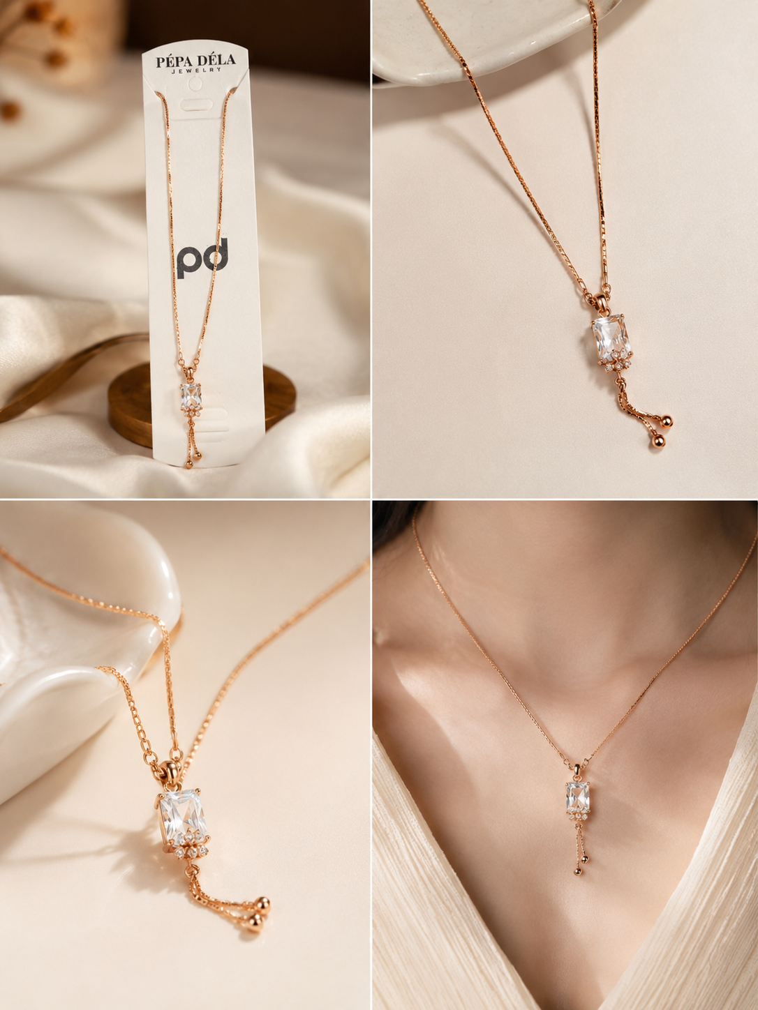 Elegant Rose Gold Crystal Pendant Necklace for Women | Adjustable Dainty Chain Necklace | Stylish Party & Daily Wear Jewelry