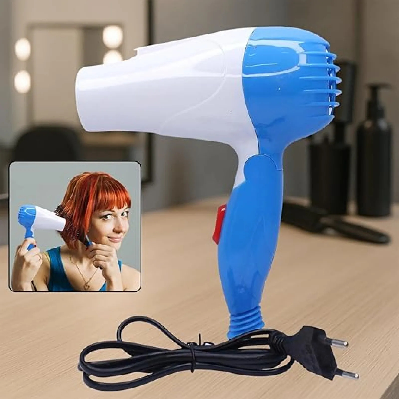 Nova NV‑1290 Foldable Hair Dryer 1000W Travel‑Friendly 2‑Speed Compact Hair Dryer for Men Women Blue Fast Drying Lightweight