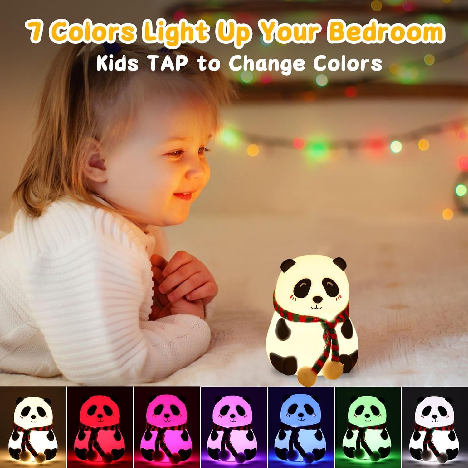 Panda Night Light for Kids, Cute Animal Night Lamp for Nursery,Squishy Silicone PandaTouch Lights Decor,Portable with USB Rechargeable, Gift