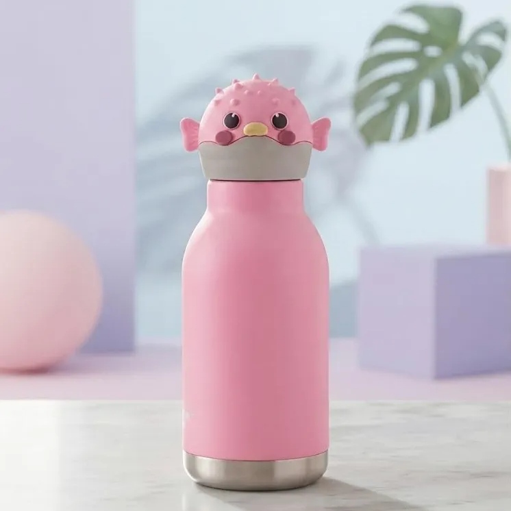 Animal Shaped Stainless Steel Water Bottle, White Novelty Bottle Cap, Kids Water Bottle, Insulated Flask, Portable Design, Stainless Steel B