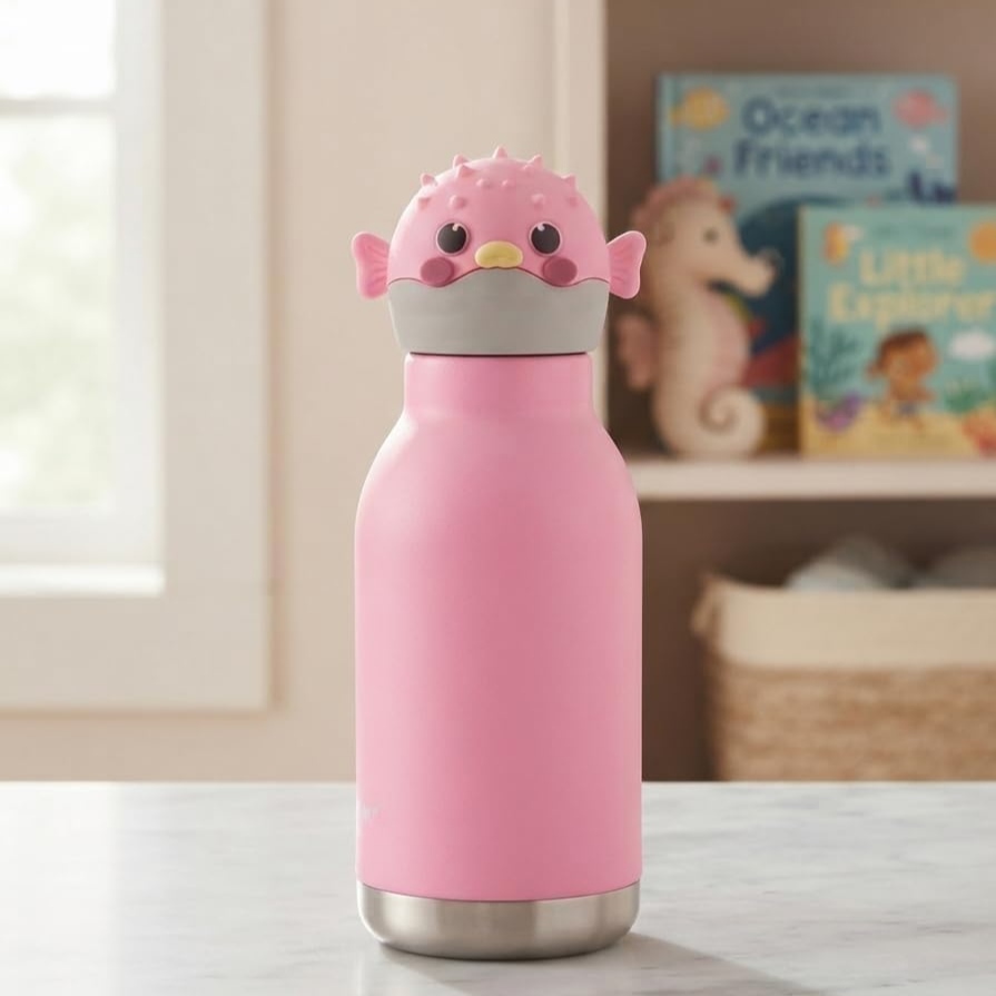 Animal Shaped Stainless Steel Water Bottle, White Novelty Bottle Cap, Kids Water Bottle, Insulated Flask, Portable Design, Stainless Steel B