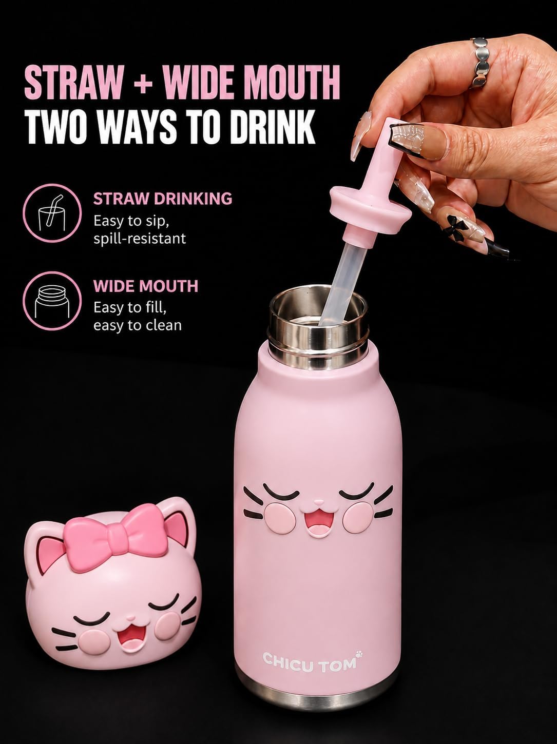 480ml Stainless Steel Sipper Water Bottle with Straw | Leakproof Animal Sipper Bottle | Reusable Drinking Bottle for School, Travel & Daily