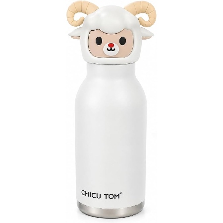 480ml Stainless Steel Sipper Water Bottle with Straw | Sheep Cartoon Stainless Steel Insulated Water Bottle Vacuum Insulated, Cute Animal Ca