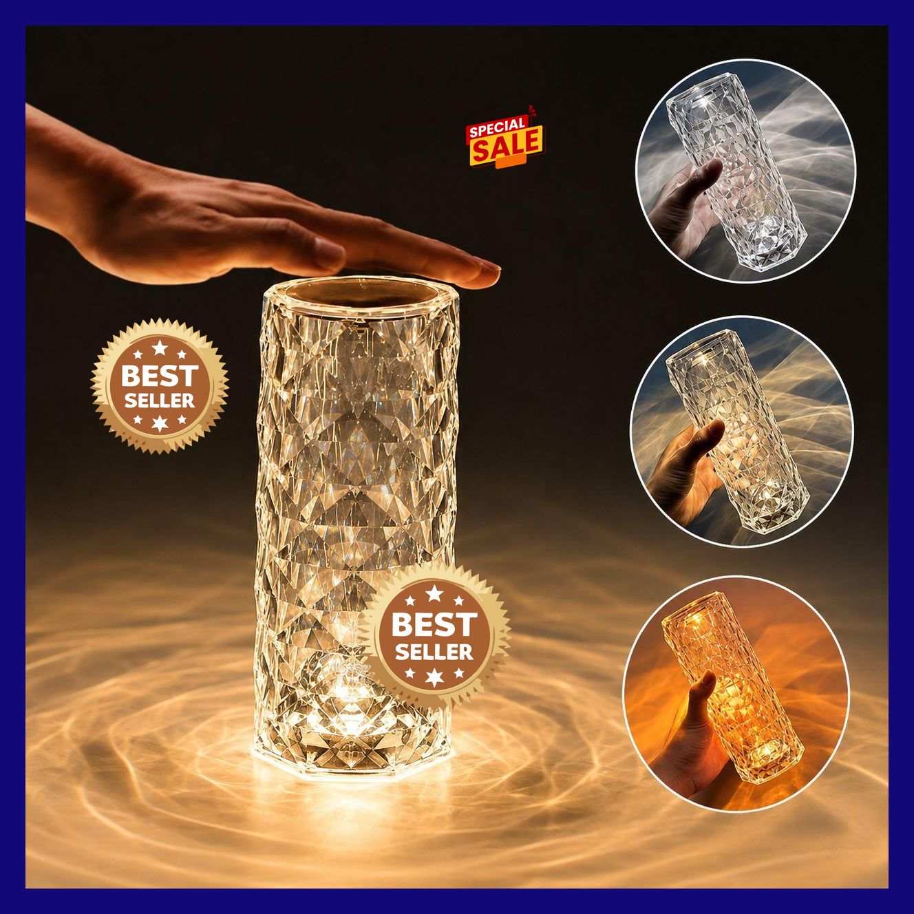 Touch Lamp, 16 Color Changing Rose Diamond Table Lamp, USB Rechargeable Touch Night Lamp for Bedroom Pack fo 1