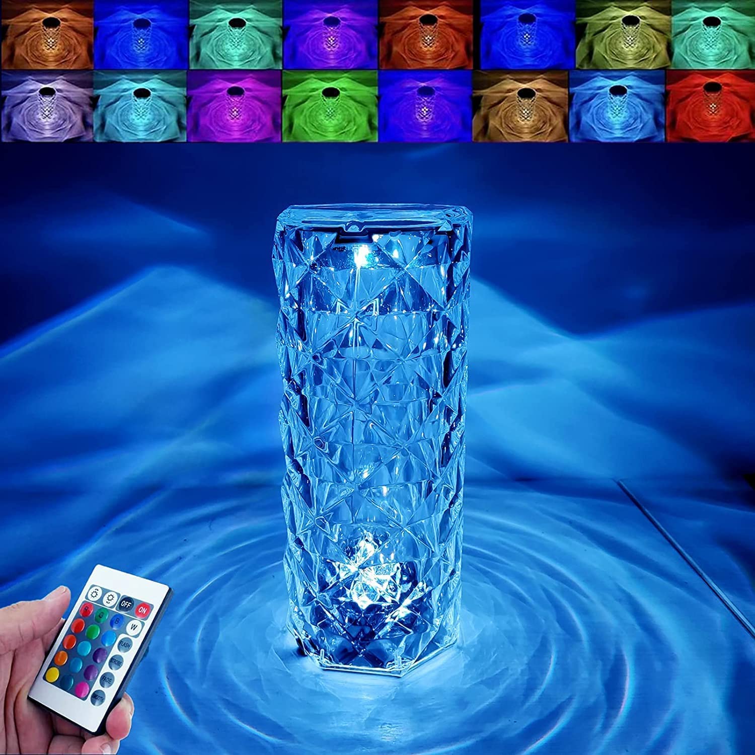 Touch Lamp, 16 Color Changing Rose Diamond Table Lamp, USB Rechargeable Touch Night Lamp for Bedroom Pack fo 1