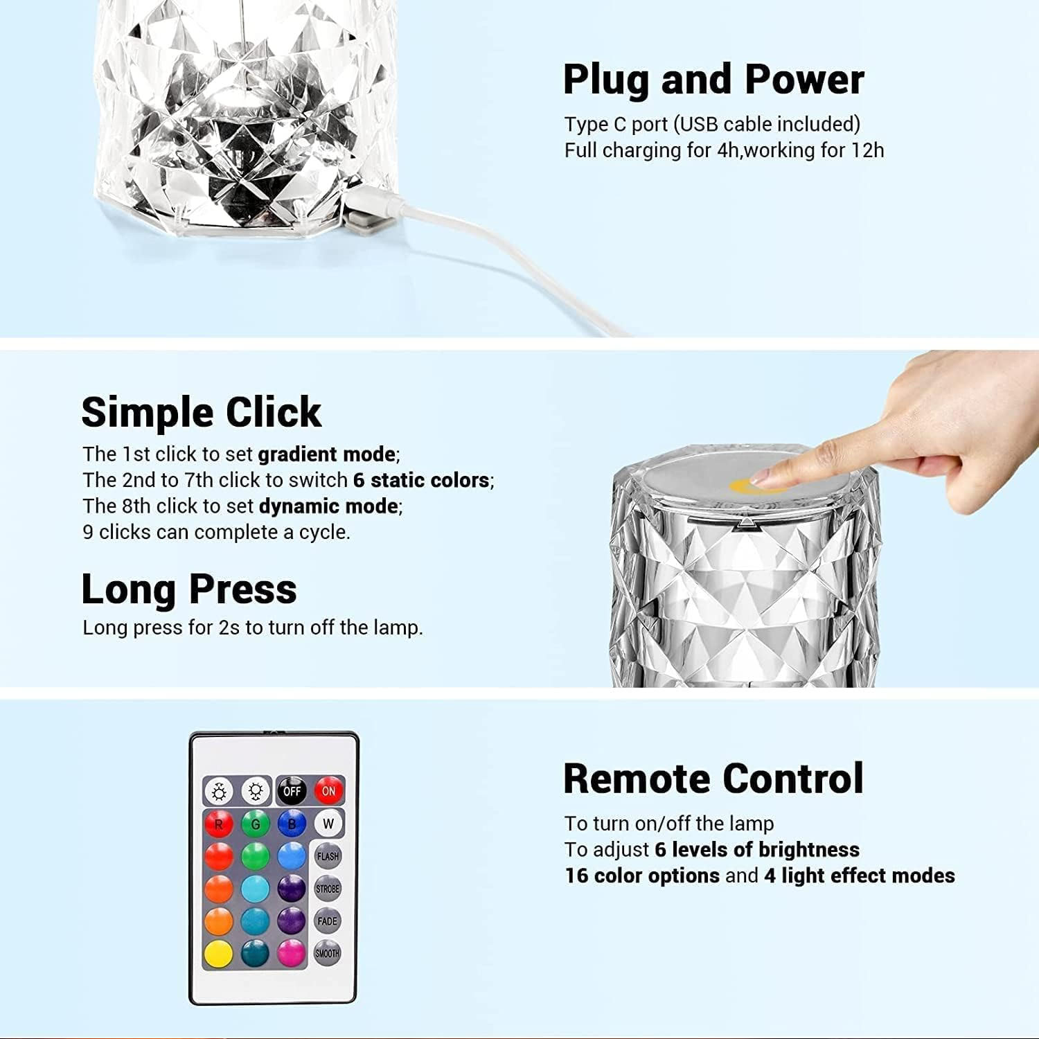 Touch Lamp, Color Changing Rose  Table Lamp, USB Rechargeable Touch Night Lamp with Remote Control for Bedroom