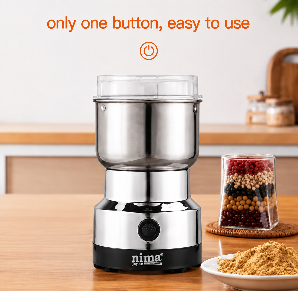 Electric coffee grinder, stainless steel spice grinder machine, automatic mixer blender, mini powder crusher, dry masala grinding appliance.