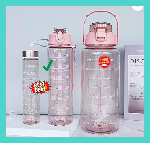 Set of 3 Transparent Water Bottle 2000ML, 900ML, 300ML with Motivational Time Marker |Leak Proof&Break-Proof | Best Usage For Office/School/