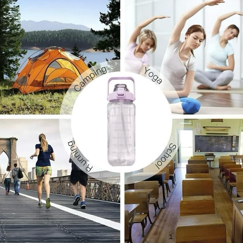 Set of 3 Transparent Water Bottle 2000ML, 900ML, 300ML with Motivational Time Marker |Leak Proof&Break-Proof | Best Usage For Office/School/