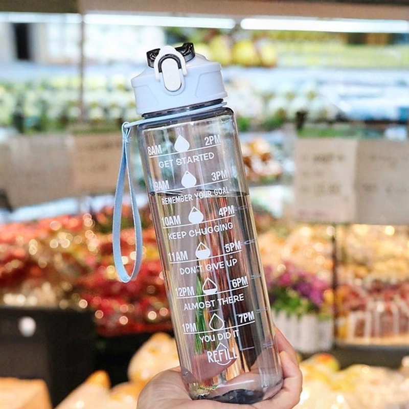 900 ML Capacity Water Bottle Transparent Water Bottles with Time Marker Leak proof & break-proof | Best Usage for Office/College/Black (1 PC