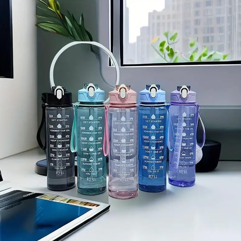 900 ML Capacity Water Bottle Transparent Water Bottles with Time Marker Leak proof & break-proof | Best Usage for Office/College/Black (1 PC