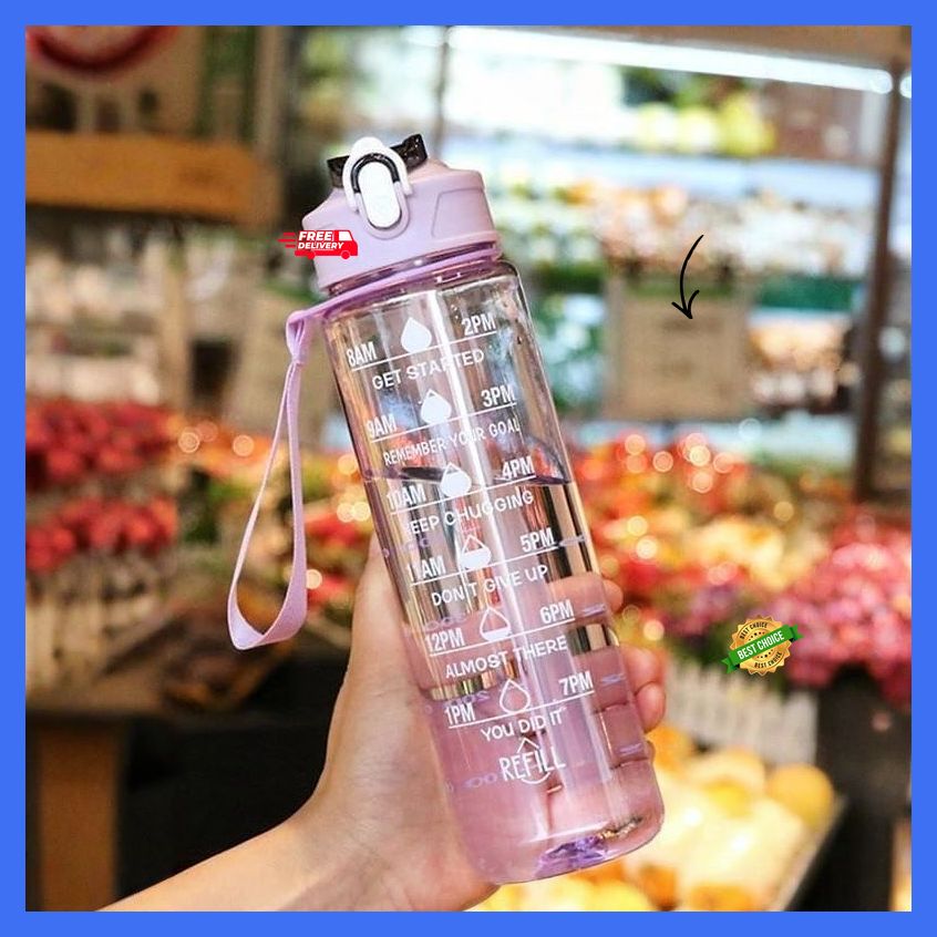 900 Ml Capacity Water Bottle Transparent Water Bottles with Time Marker Leak proof & break-proof | Best Usage for Office/College/Black (1 PC