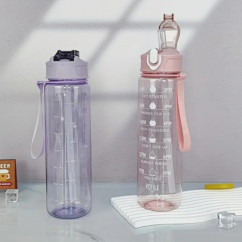 900 Ml Capacity Water Bottle Transparent Water Bottles with Time Marker Leak proof & break-proof | Best Usage for Office/College/Black (1 PC