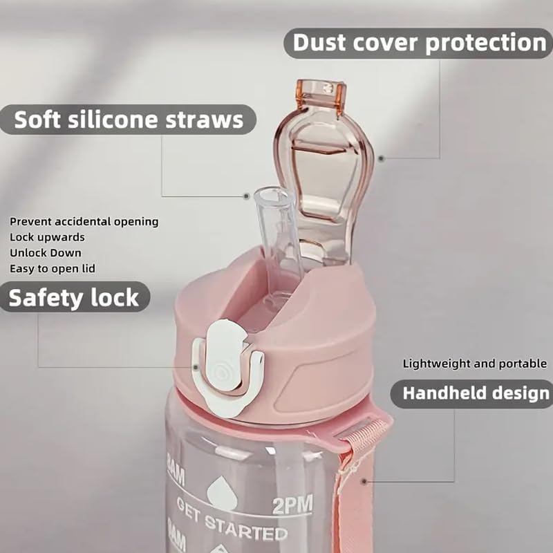 900 Ml Capacity Water Bottle Transparent Water Bottles with Time Marker Leak proof & break-proof | Best Usage for Office/College/Black (1 PC