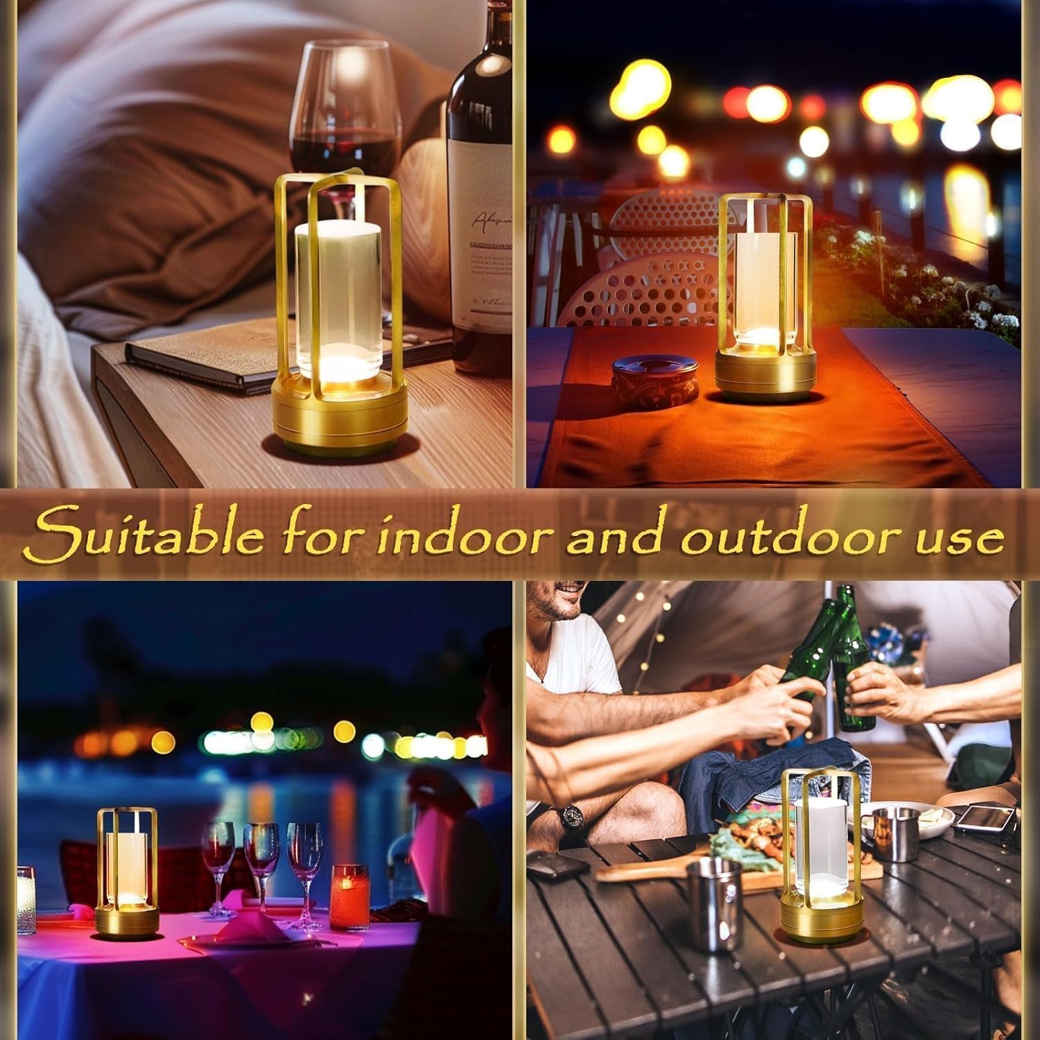 Portable LED Cordless Rechargeable Crystal Table Lamp with 3 Color Modes & Stepless Dimming, Touch Control, USB Type-C Charging, Aluminum