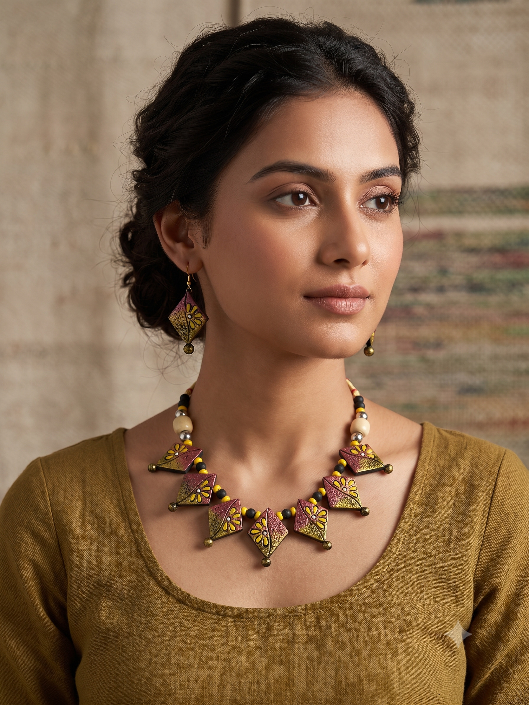Platone Terracotta Jewellery Necklace Set with Earrings NJ01