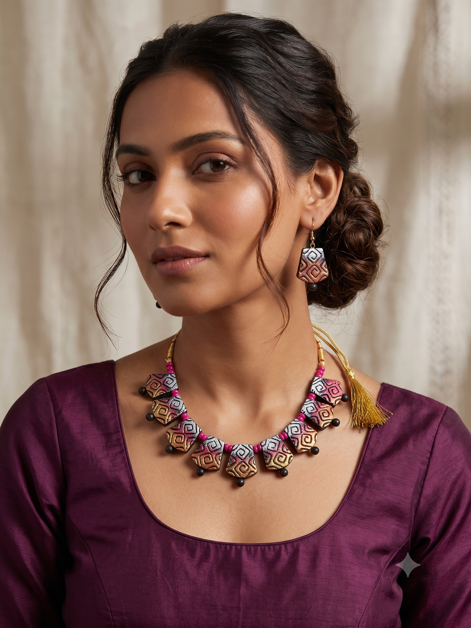 Platone Terracotta Jewellery Necklace Set with Earrings NJ03