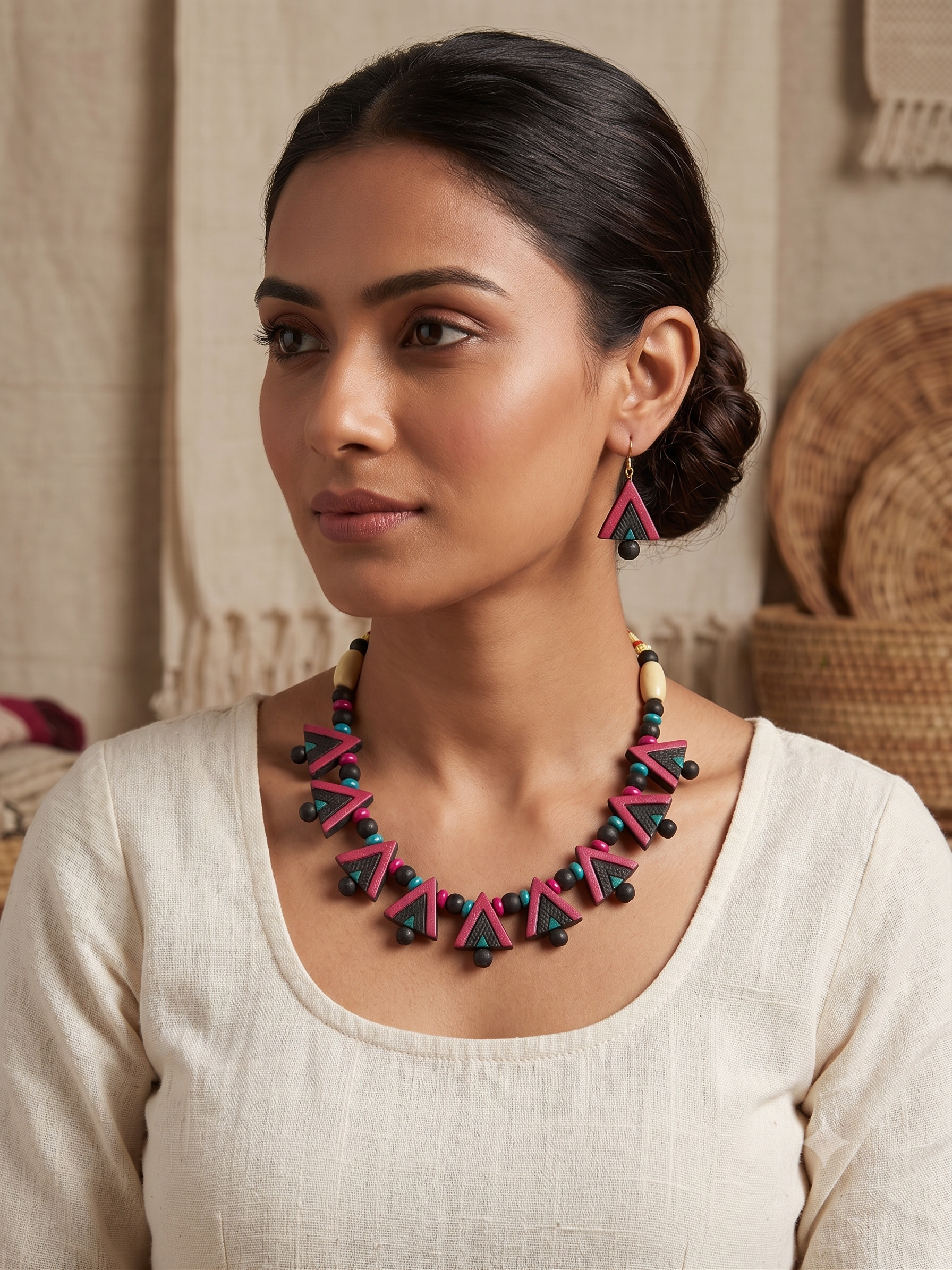Platone Terracotta Jewellery Necklace Set with Earrings NJ07