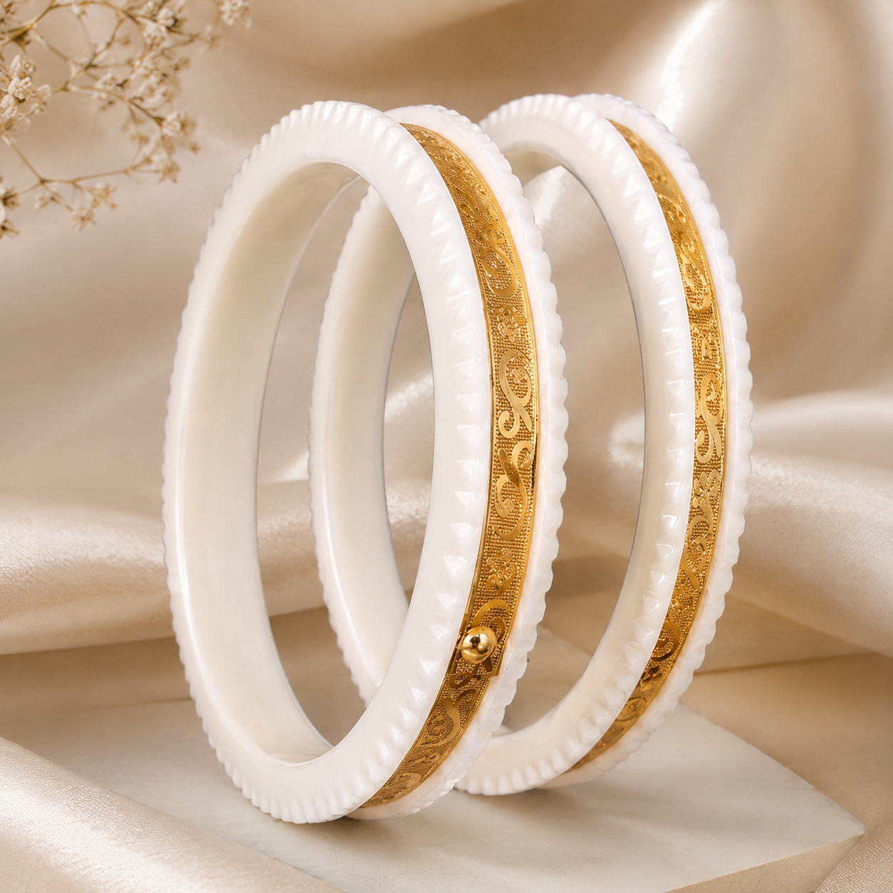 Premium White & Golden Designer Bangles | Traditional Ethnic Bridal Kada Set