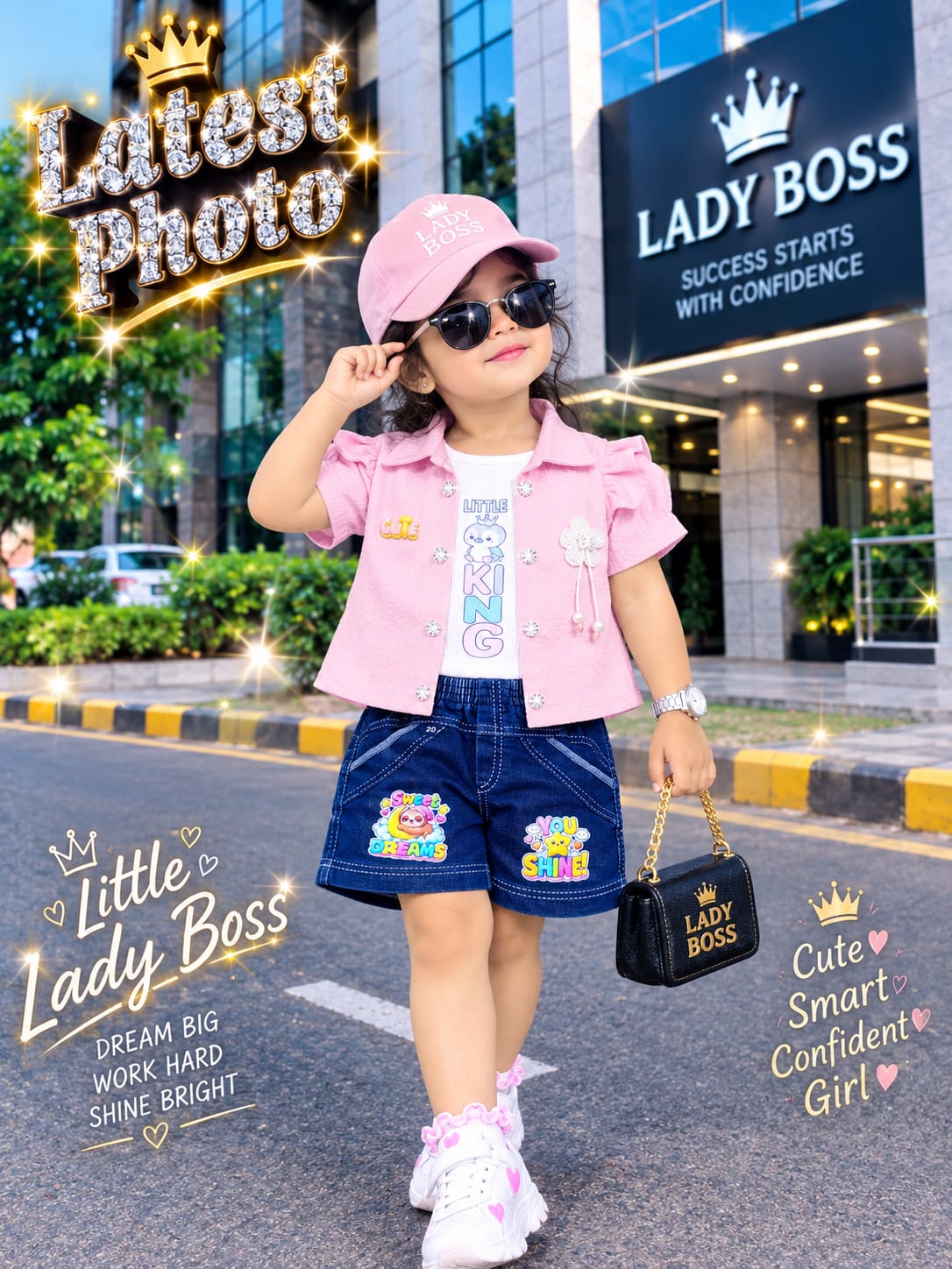 Trendy Pink Shrug & Denim Shorts Clothing Set for Toddler Girls