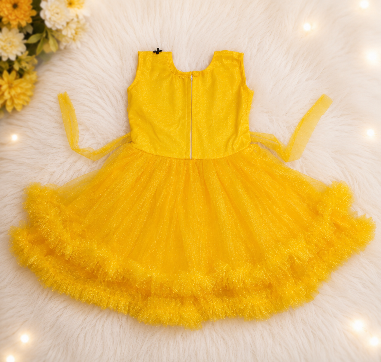 Baby Girls Yellow Princess Net Party Wear Dress with Floral