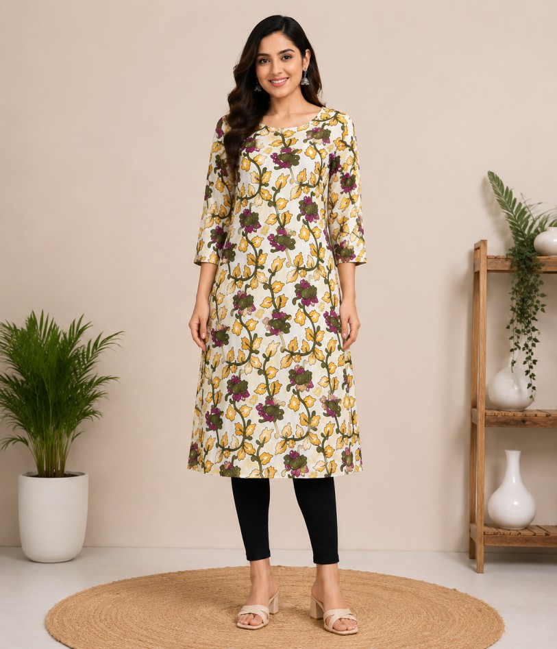Leadis Pen Kalamkari Kurti For Leadis