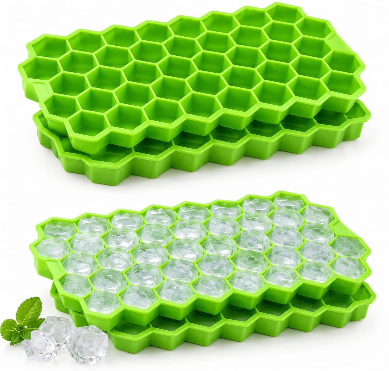 Hexagon Ice Cube Tray Mould with Quick Freeze Design – Pack of 2