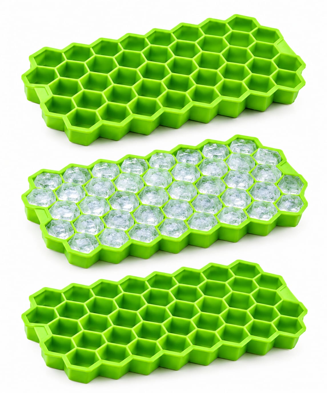 Honeycomb Hexagon Ice Cube Tray Mold – Flexible Ice Maker Tray for Cold Drinks, Juices & Iced Coffee – Pack of 3
