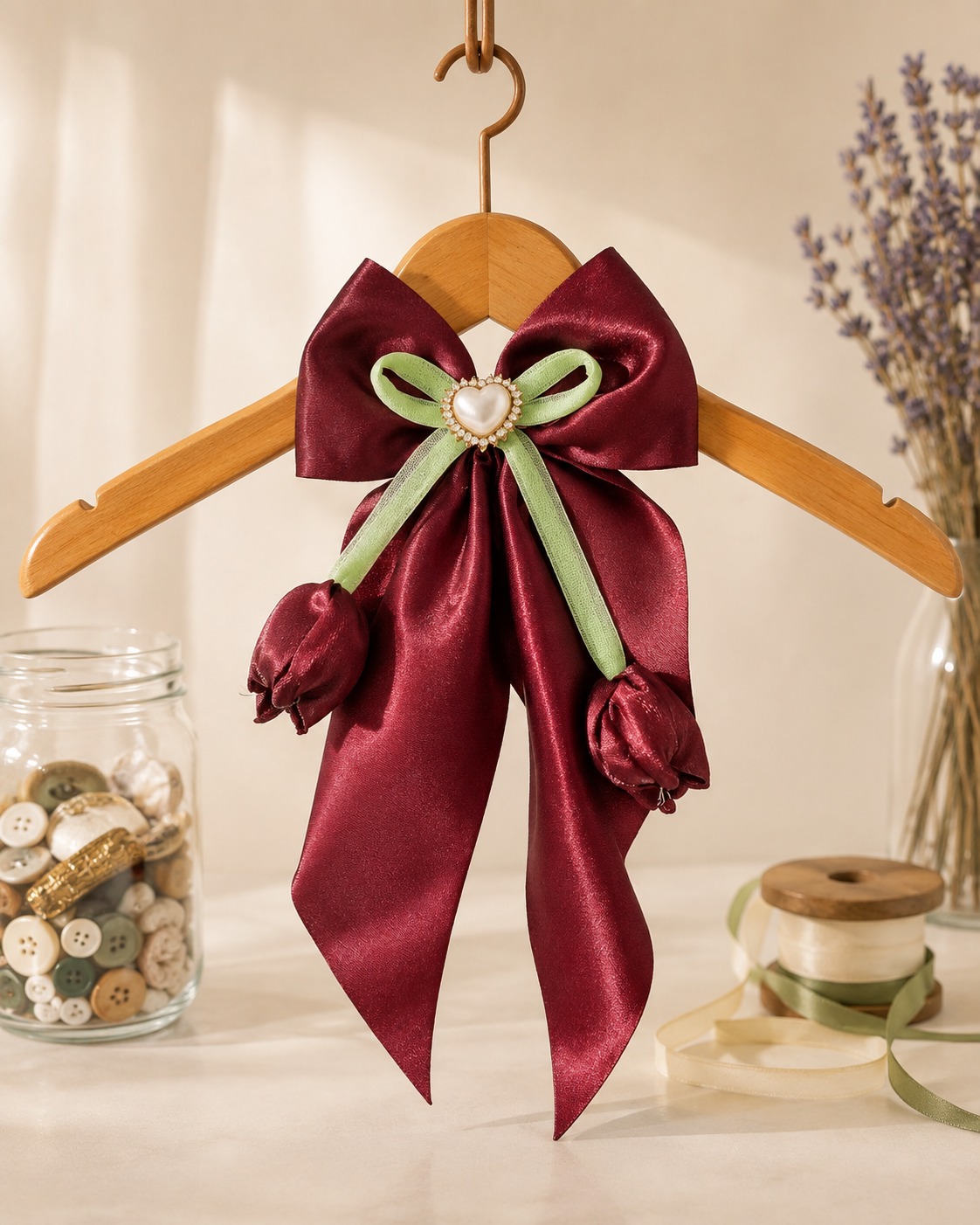 maroon/Red tulip bowclip