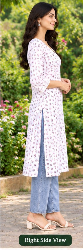 Kurti Women’s Floral Printed 3/4 Sleeve Straight Kurti | V-Neck Printed Kurti for Women