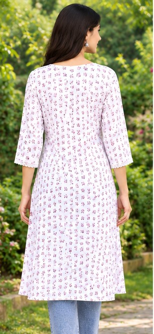 Kurti Women’s Floral Printed 3/4 Sleeve Straight Kurti | V-Neck Printed Kurti for Women