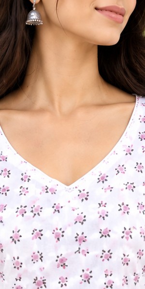Kurti Women’s Floral Printed 3/4 Sleeve Straight Kurti | V-Neck Printed Kurti for Women