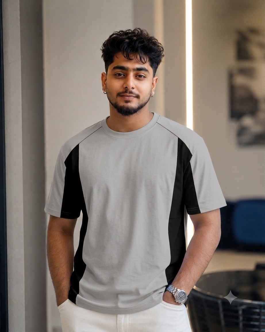Men's Washed Grey Black Oversized T-Shirt
