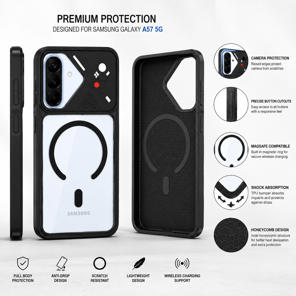Samsung A57 5G Mobile Back cover. Black colour