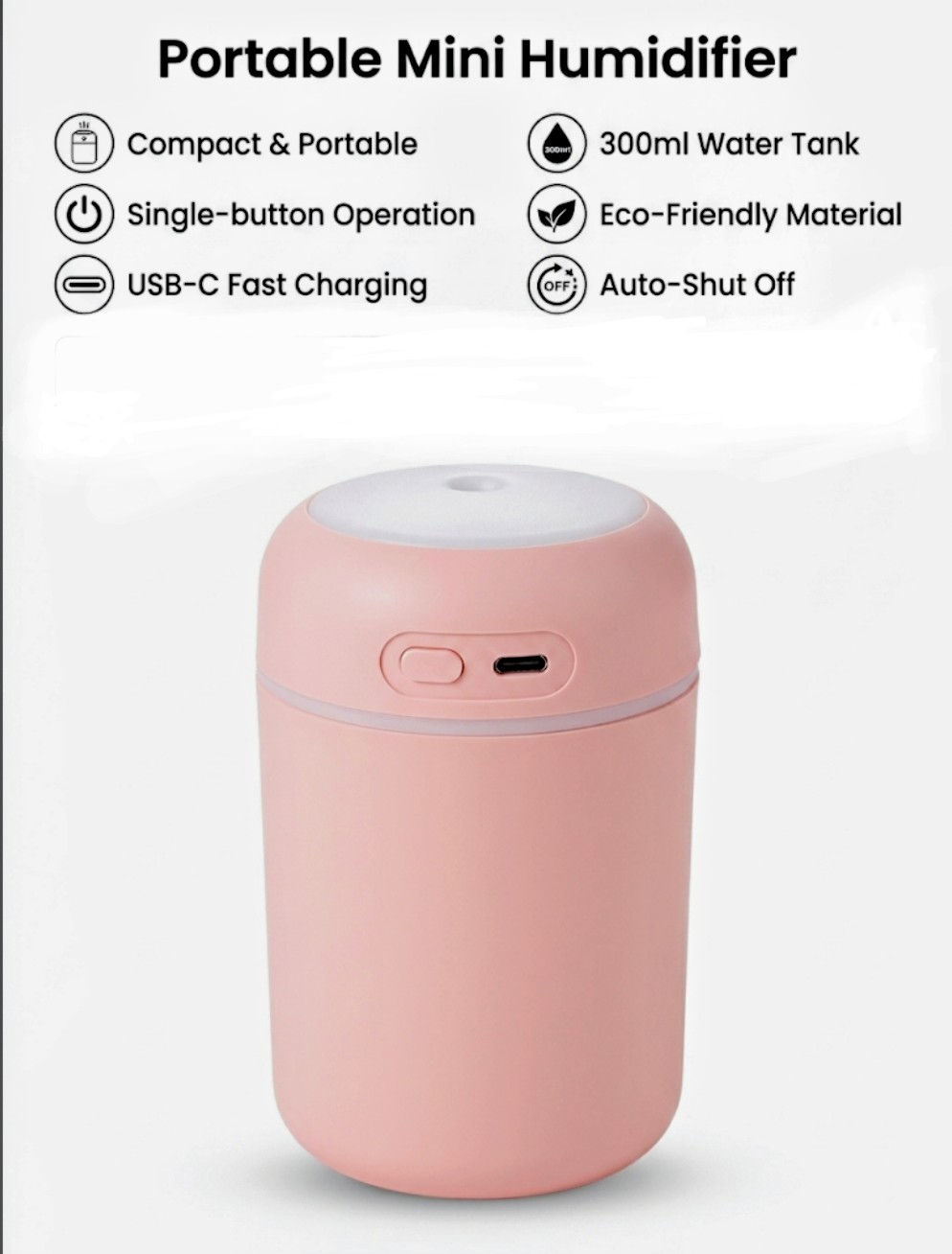 HUMIDIFIER Mini Portable USB Humidifier Colour Pink