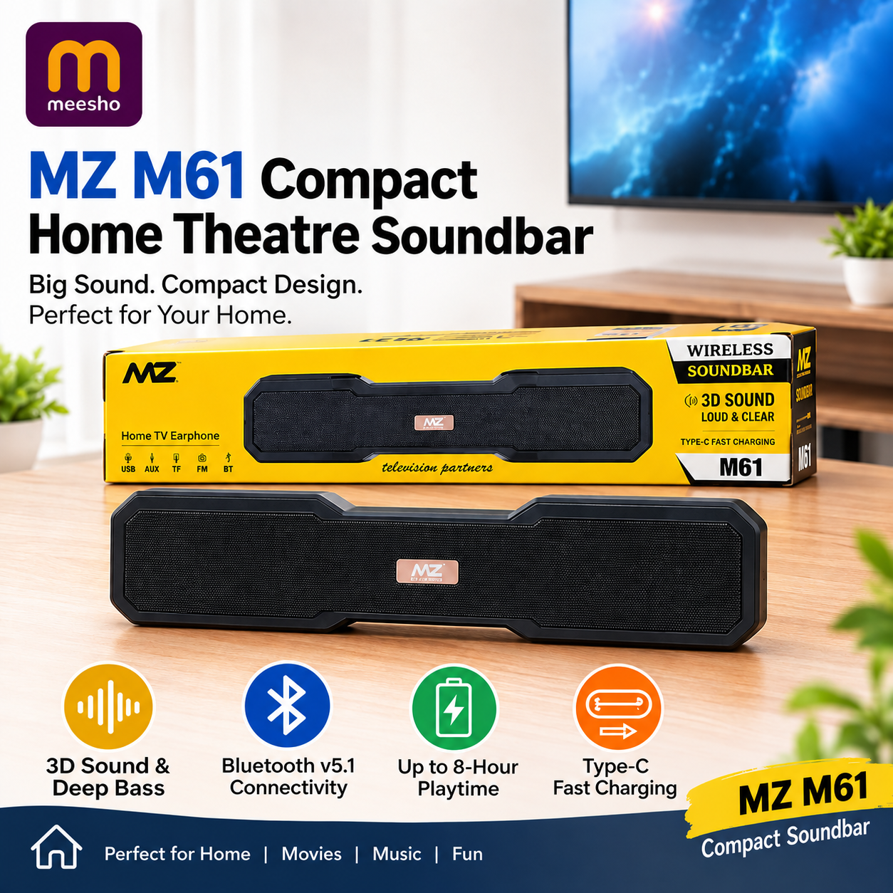 MZ61 Portable Bluetooth Speaker Black colour