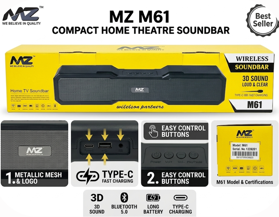 MZ61 Portable Bluetooth Speaker Black colour