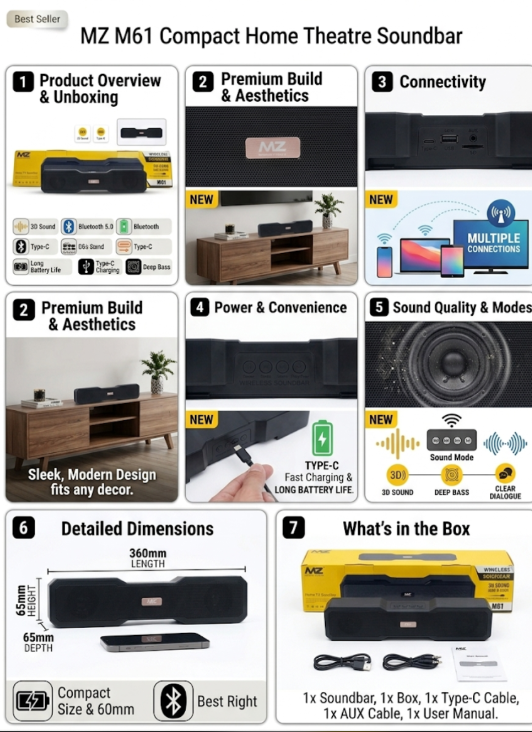 MZ61 Portable Bluetooth Speaker Black colour