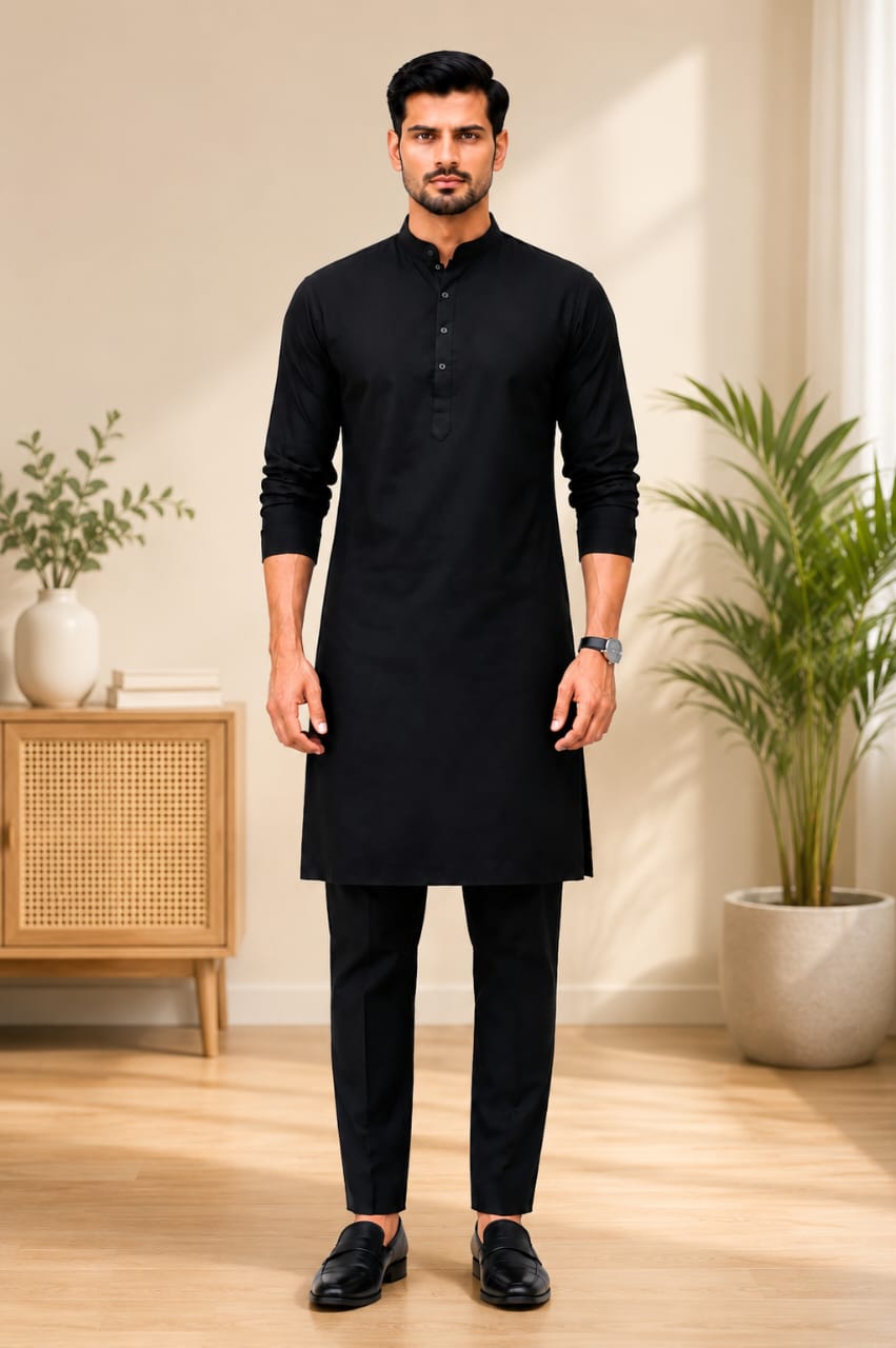 Men's Classic Solid White Cotton Blend Kurta Pyjama Set | Ethnic Festive Wear Kurta Pyjama Set for Men