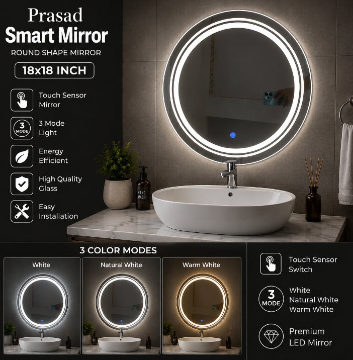 Round Shape 18x18 LED Touch Sensor Mirror