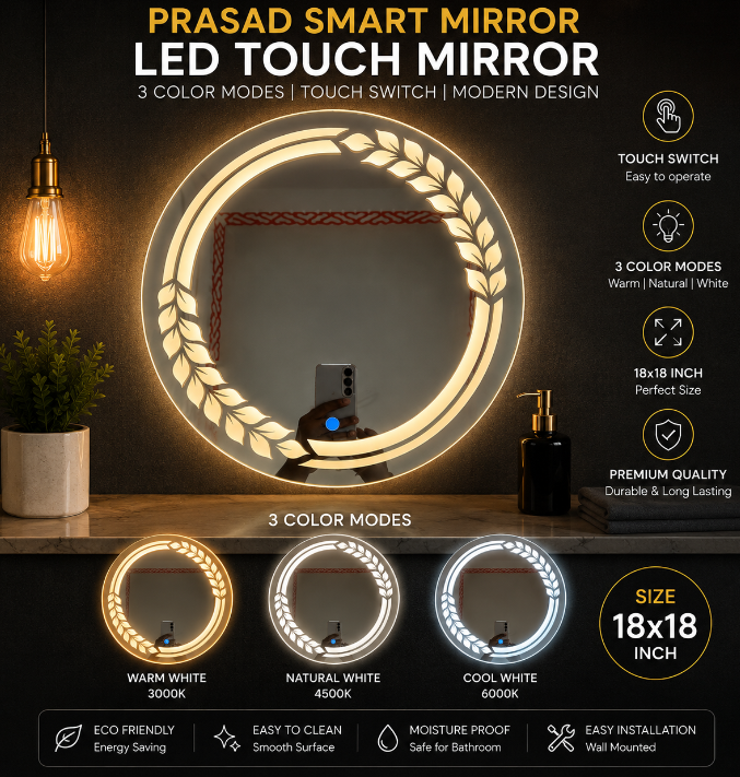 Round Shape 18x18 LED Touch Sensor Mirror