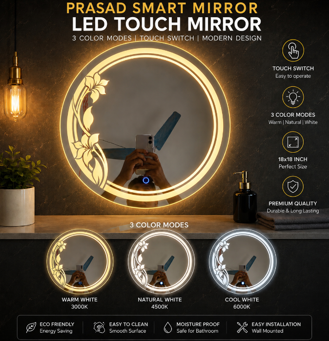 Round Shape 18x18 LED Touch Sensor Mirror