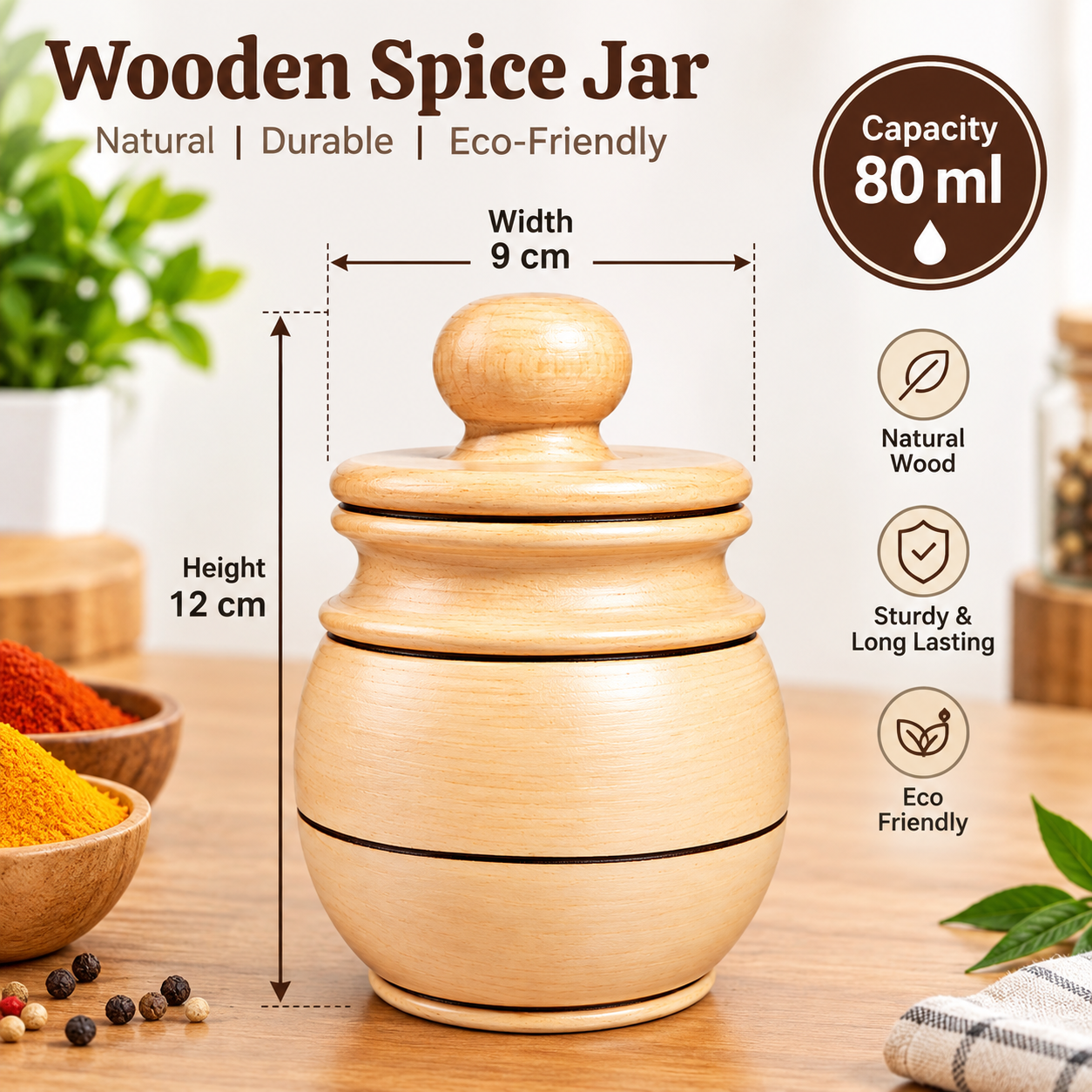 Set of 3 Wooden Storage Jars with Lids | Handmade Wooden Kitchen Containers
