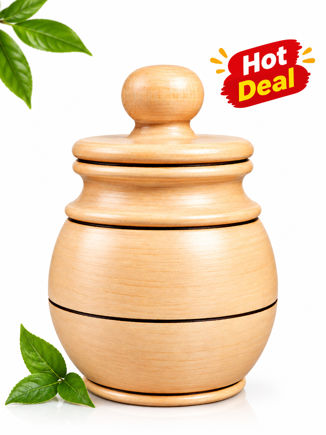 Set of 3 Wooden Storage Jars with Lids | Handmade Wooden Kitchen Containers