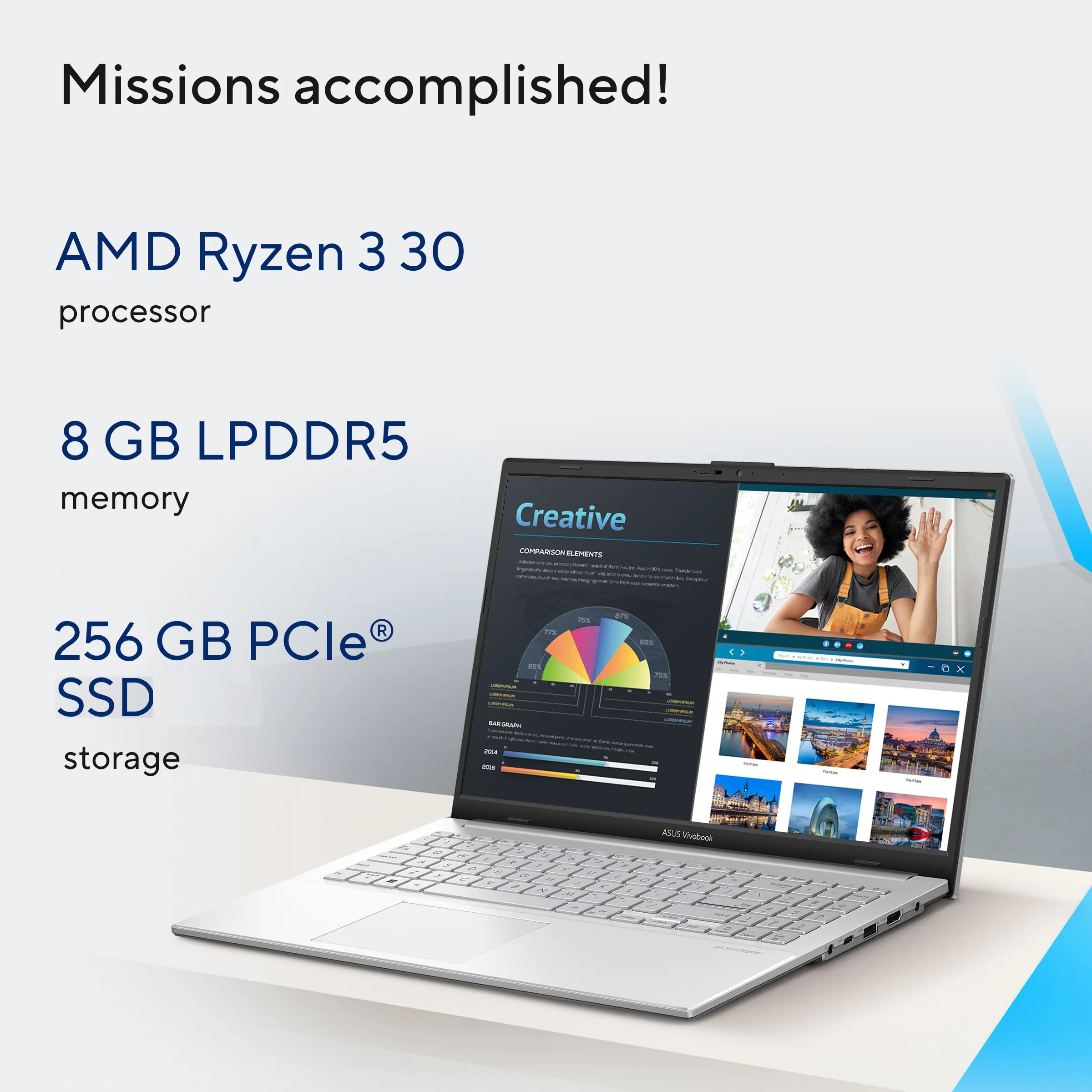 ASUS Vivobook Go 15, Student Laptop, AMD Ryzen 3 30 (8GB/256GB/AMD Radeon Graphics/39.62 cm (15.6) FHD/Windows 11 Home/Office Home 2024 + M3