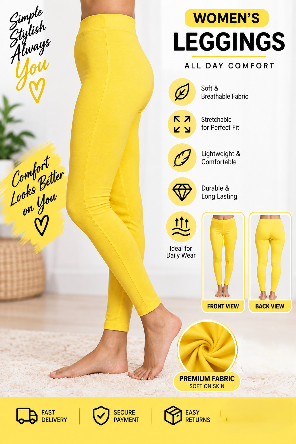 Women's cotton long leggings-full length,stretchable,churidar style