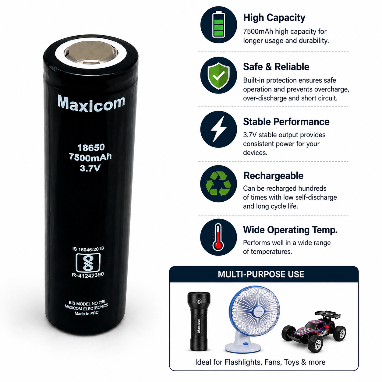 7500mAh 3.7V Rechargeable Lithium-Ion Battery Cell
